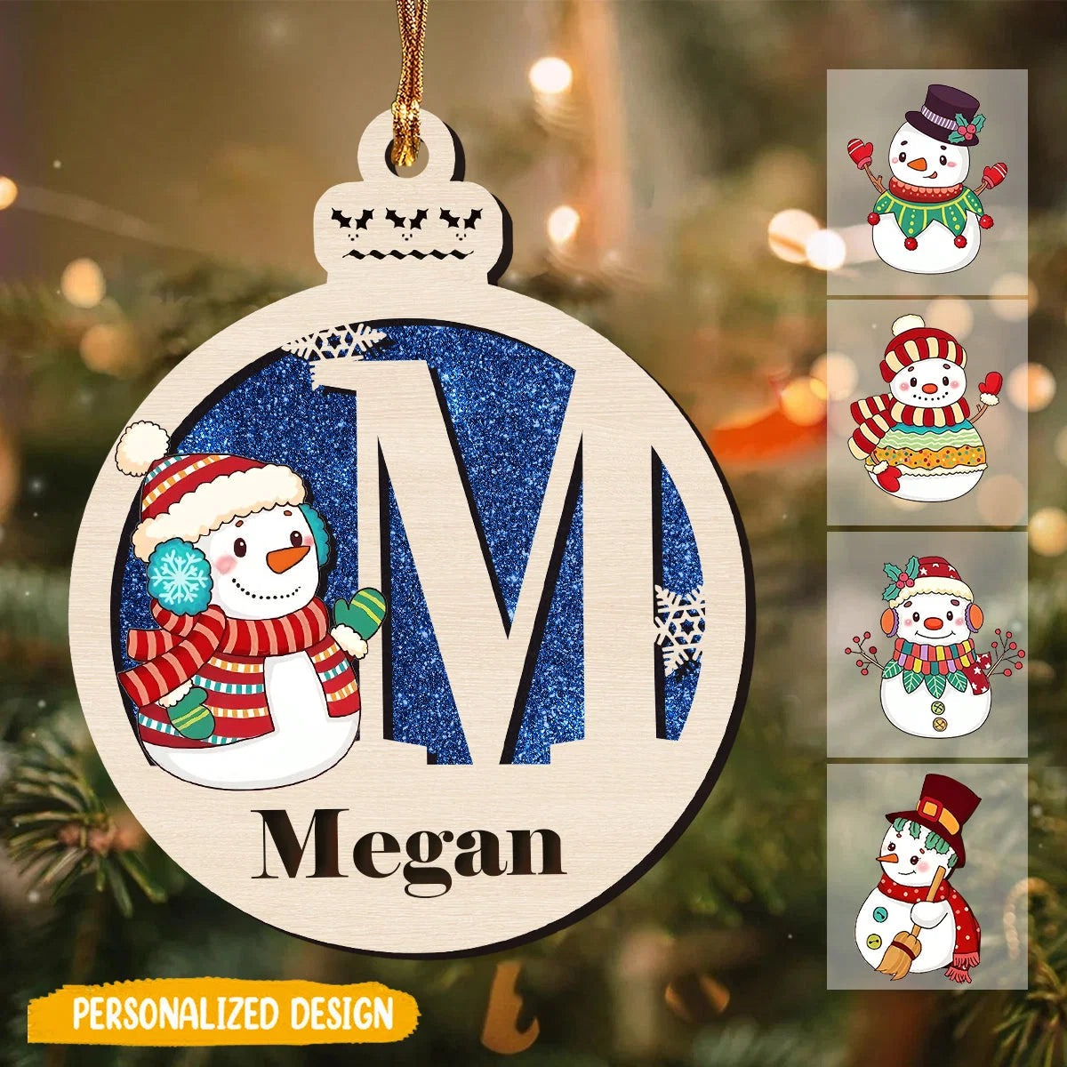 Personalized Snowman Family Wooden Ornament - Custom Name Christmas Keepsake Gift