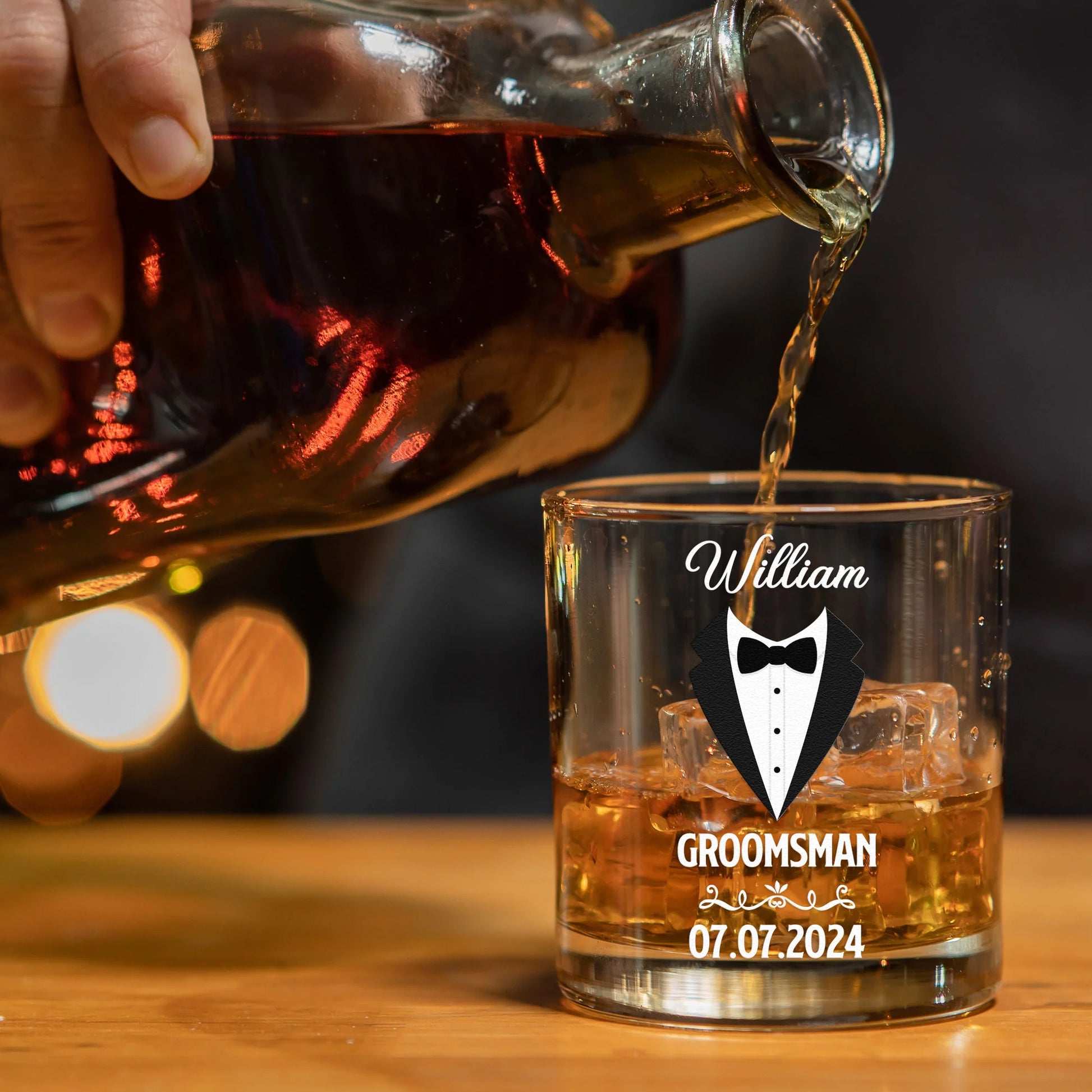 Tumbler material and size view - Personalized Groomsman Whiskey Glass