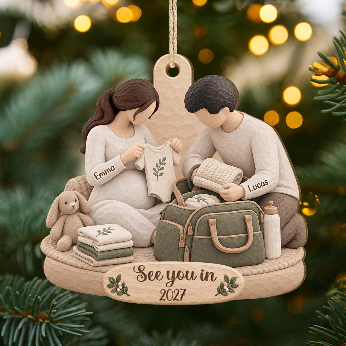 See You In 2027 Personalized Wooden Ornament - Expecting Parents Baby Shower Keepsake
