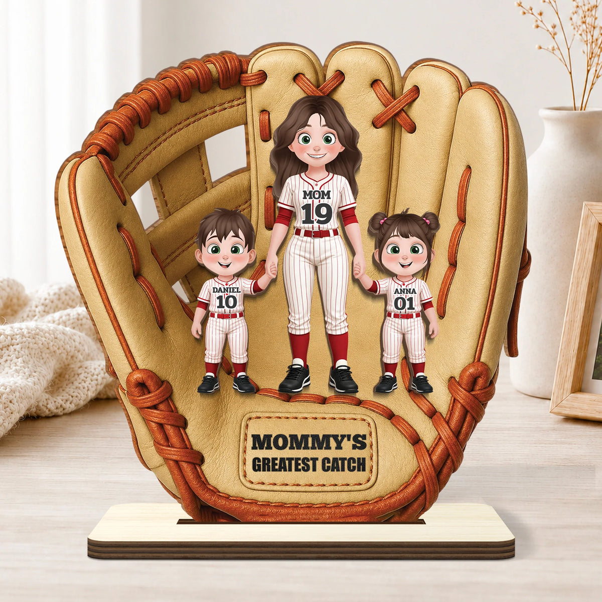 "Daddy's Greatest Catch" Personalized Baseball Wooden Plaque - Custom Gift for Dad & Mom with Kids Names