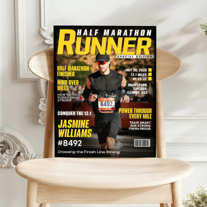 Custom Half Marathon Runner Magazine Cover for Yourself with personalized design details for meaningful gifting image 6