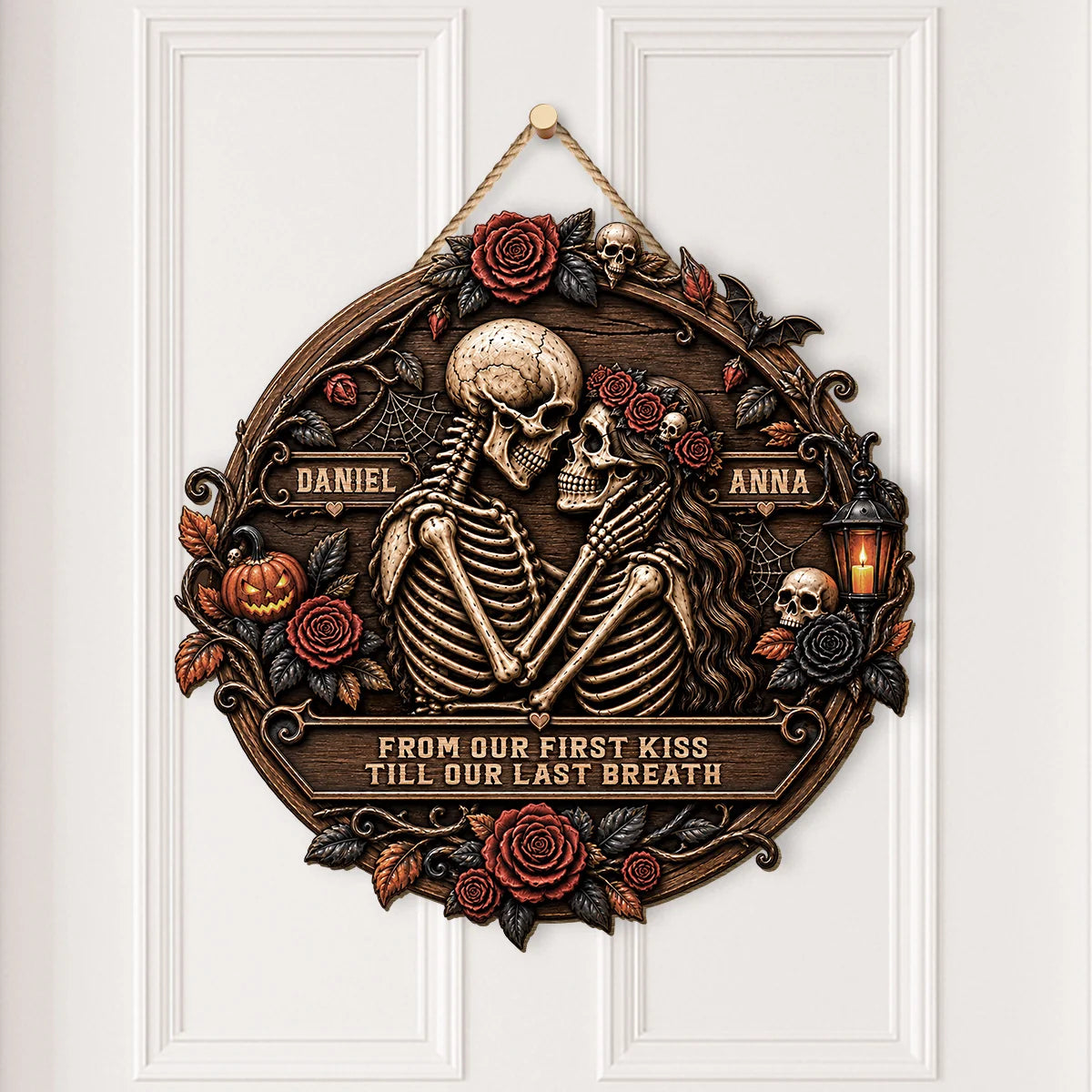 "Till Death Do Us Part" Personalized Skeleton Couple Wood Sign - Gothic Halloween & Anniversary Decor for Couples