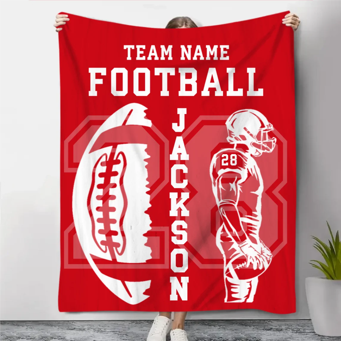 Custom Football Player Name & Jersey Number Blanket - Personalized Team Keepsake