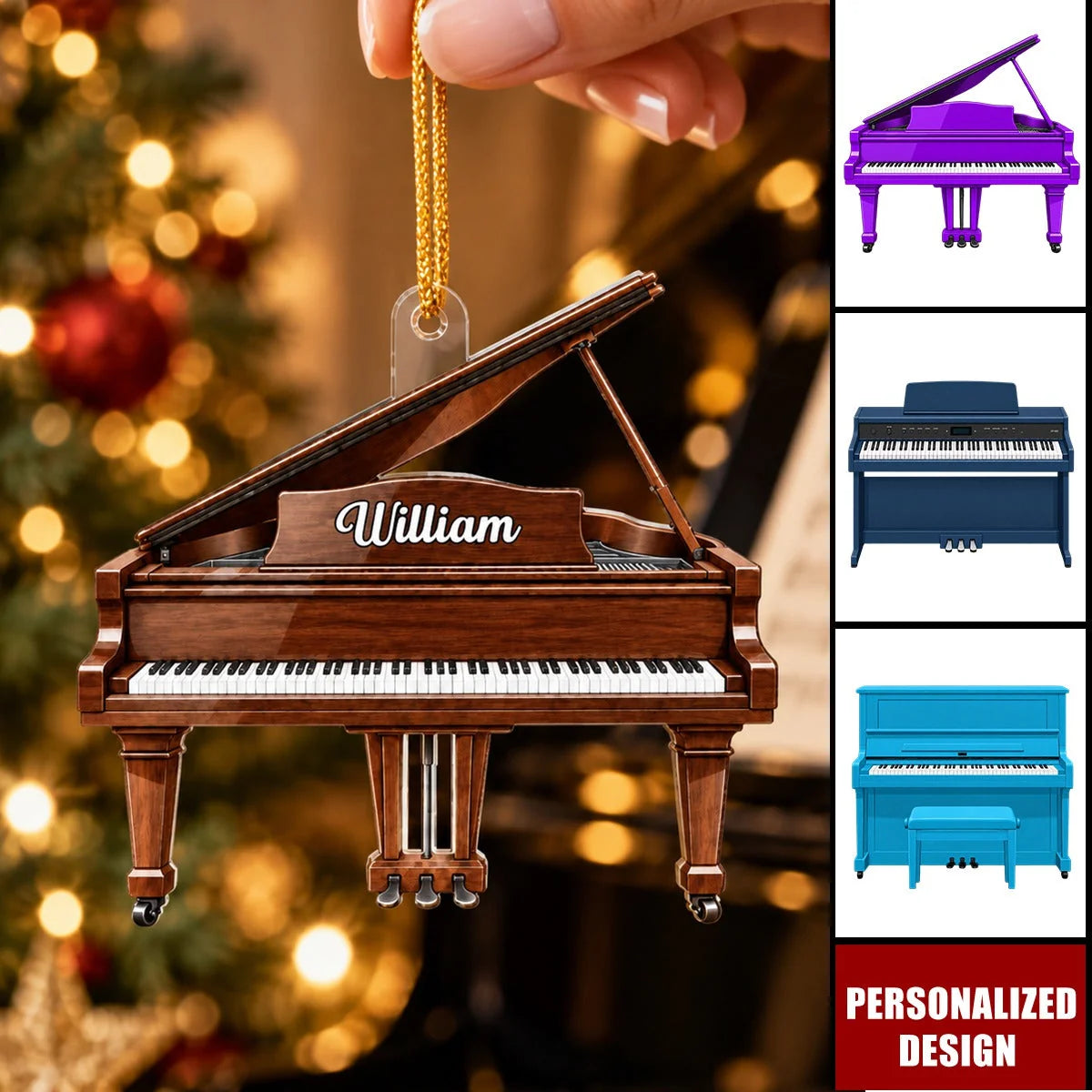 Personalized Piano Christmas Ornament - Custom Name Acrylic Music Keepsake Gift for Pianists, Students and Teachers