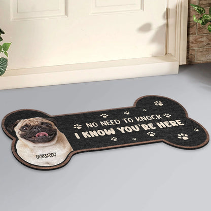 "No Need to Knock" Personalized Dog Bone Doormat - Custom Pet Photo Welcome Mat for Dog Lovers