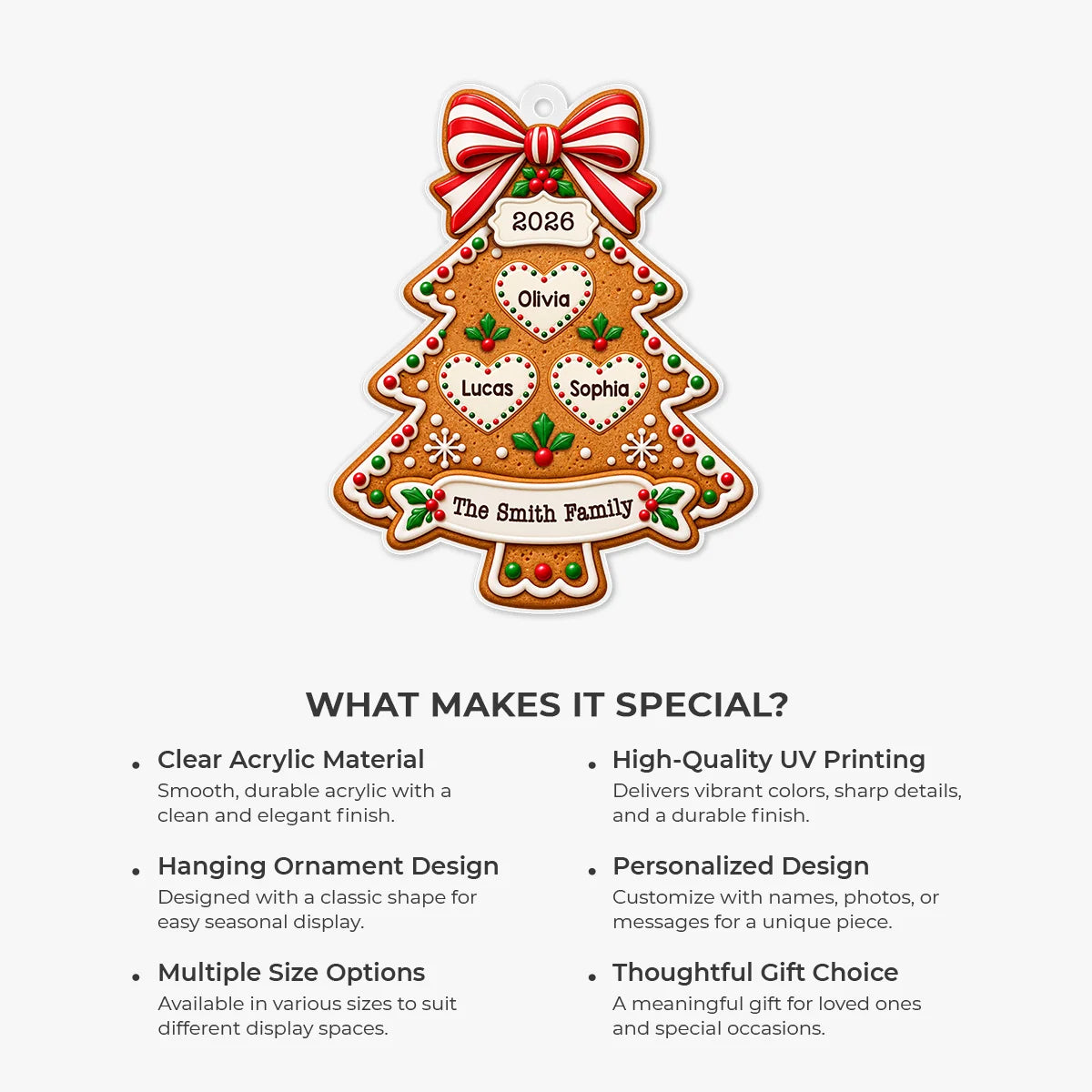 Personalized Christmas Family Acrylic Ornament - Custom Gingerbread Tree Keepsake