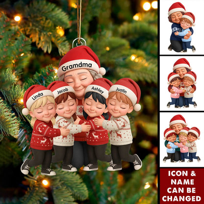 Grandma Hugging Grandkids Personalized Acrylic Ornament - Custom Christmas Keepsake for Grandma