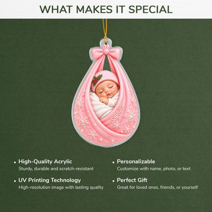 Baby in Swaddle – Personalized Acrylic Ornament, Custom Newborn Keepsake for New Mom, Christmas Gift