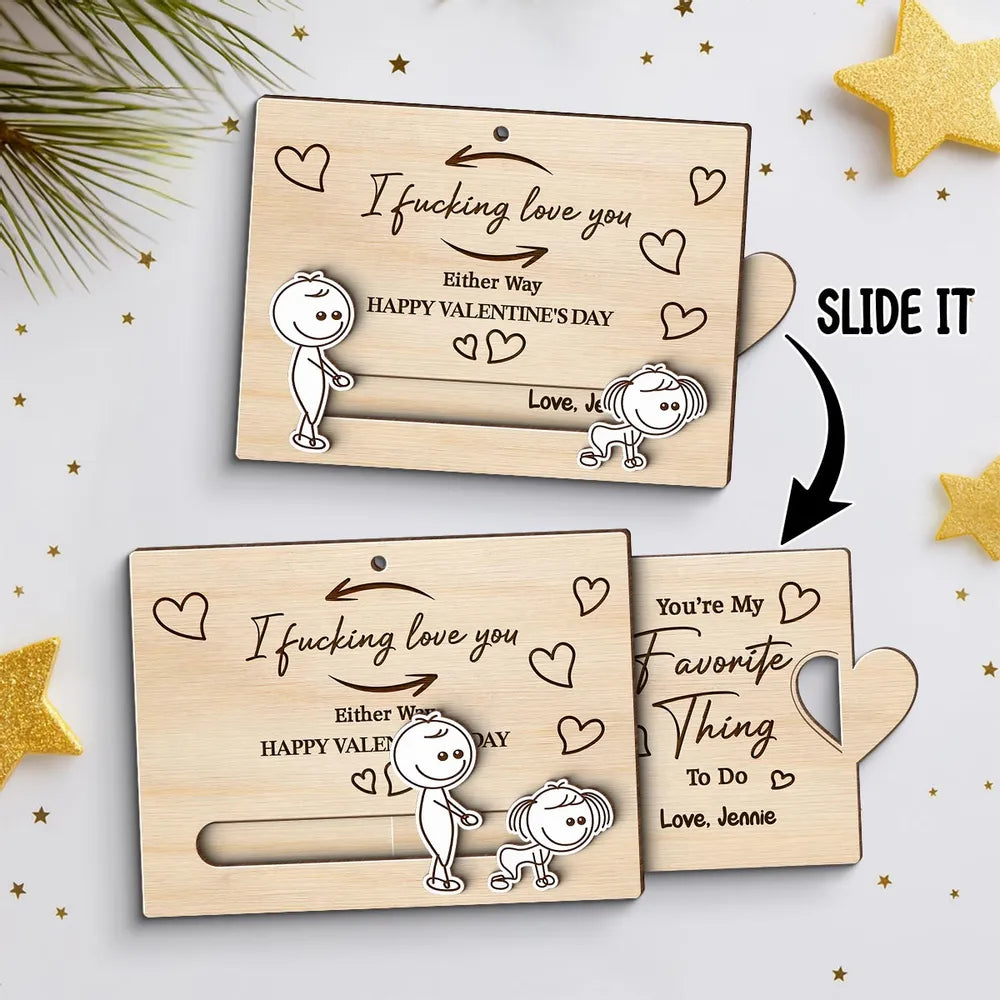 I Fucking Love You Personalized Sliding Wooden Ornament - Romantic Gift for Couples