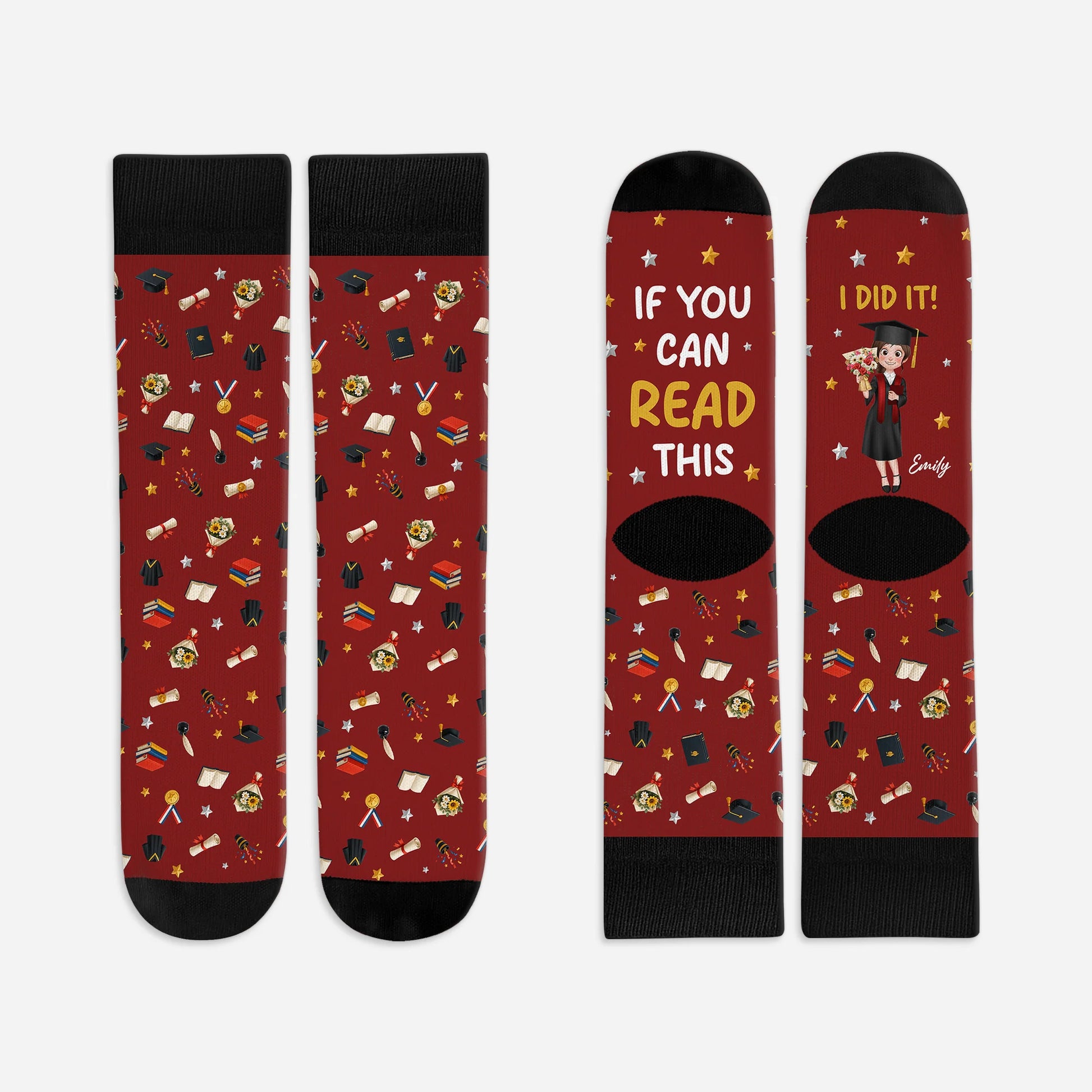 If You Can Read This I Did It Socks - Personalized Graduation Gift Socks for Him or Her