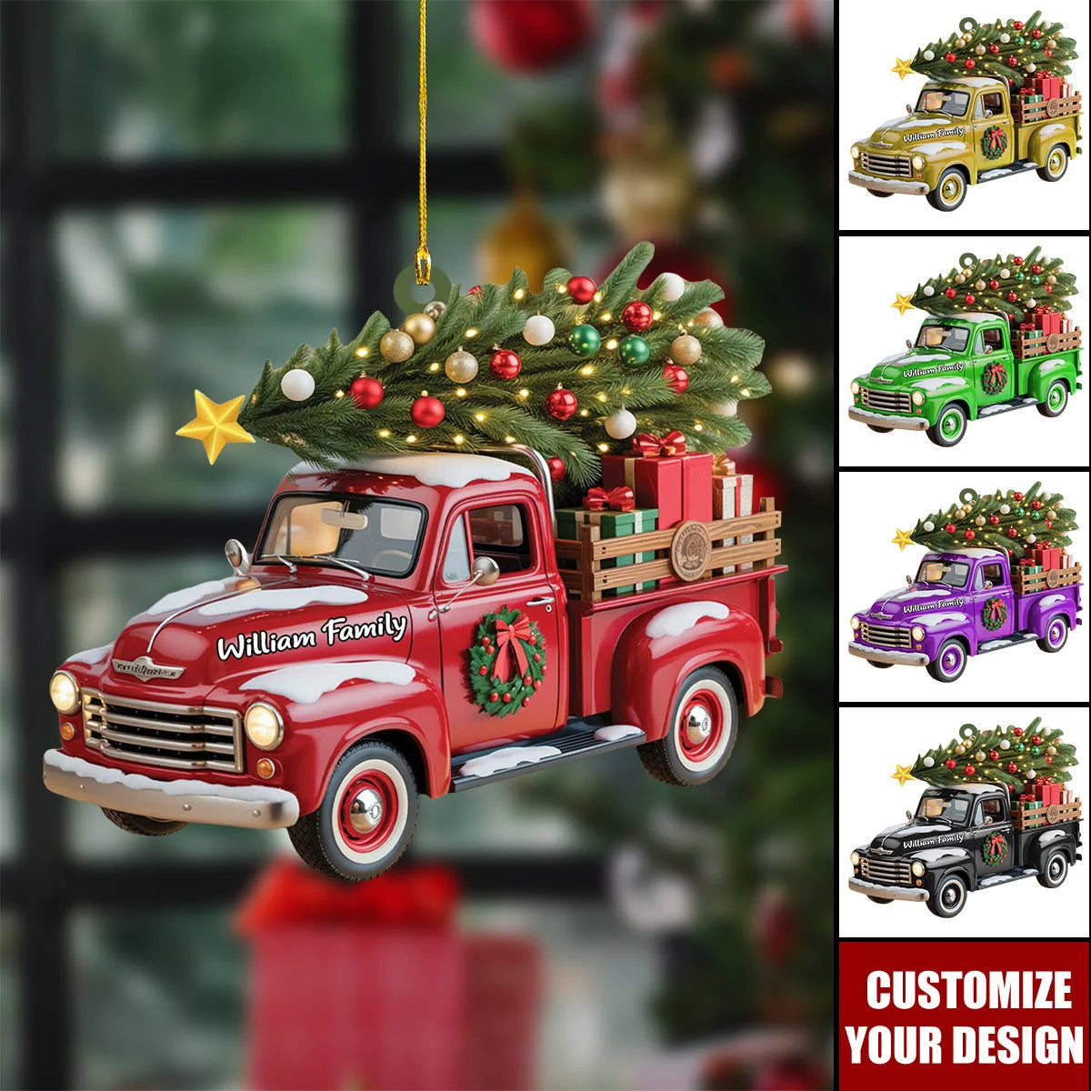 Personalized Vintage Truck Christmas Ornament - Custom Wooden Trucker Keepsake Gift