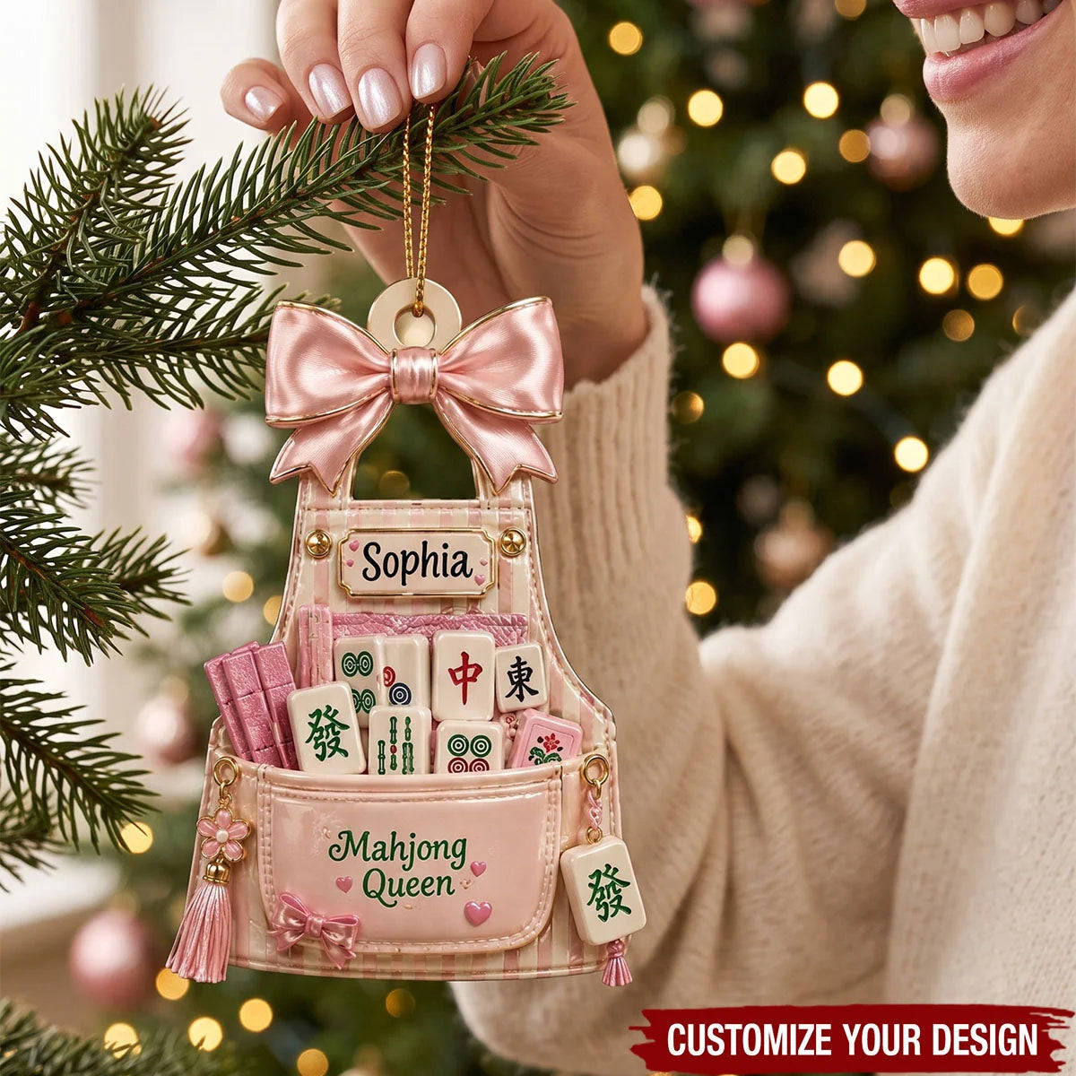 Mahjong Queen Personalized Christmas Ornament - Custom Wood Ornament Holiday Gift