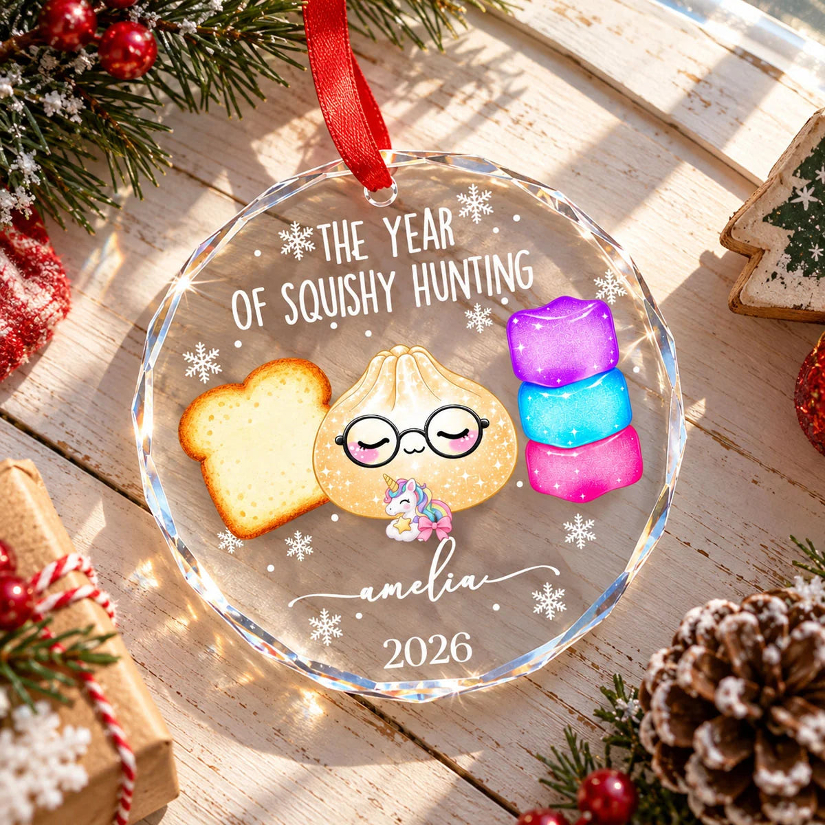 The Year of Squishy Hunting Personalized Glass Ornament for Kids and Squishy Lovers - Custom Christmas Keepsake Gift