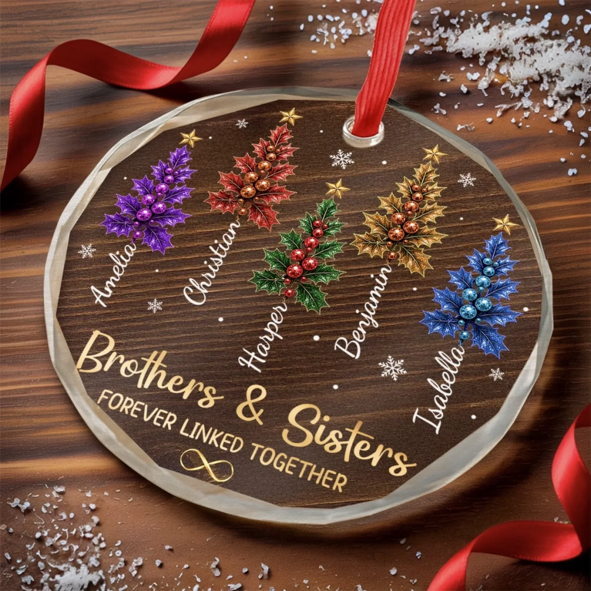 Brothers & Sisters Forever Linked Together - Personalized Glass Ornament Christmas Gift