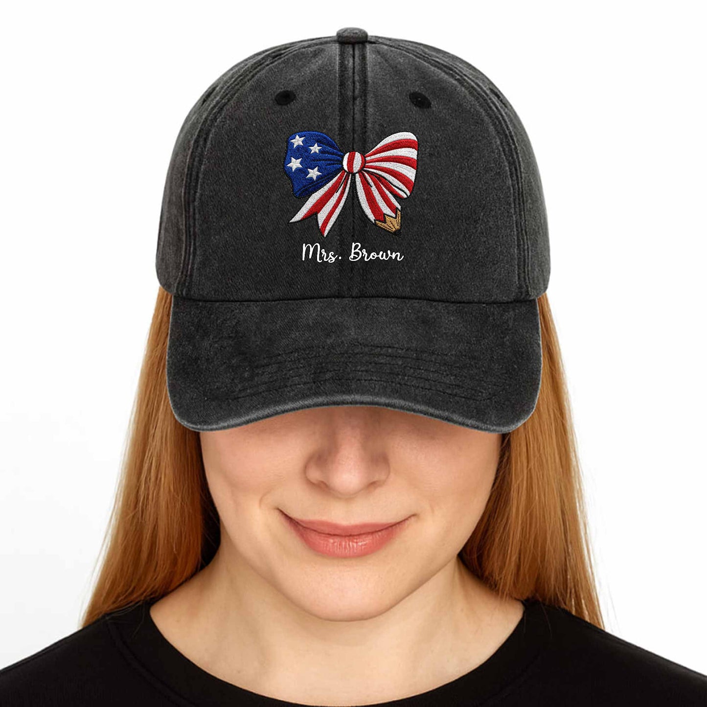 Personalized Teacher American Flag Hat personalization view for Teacher
