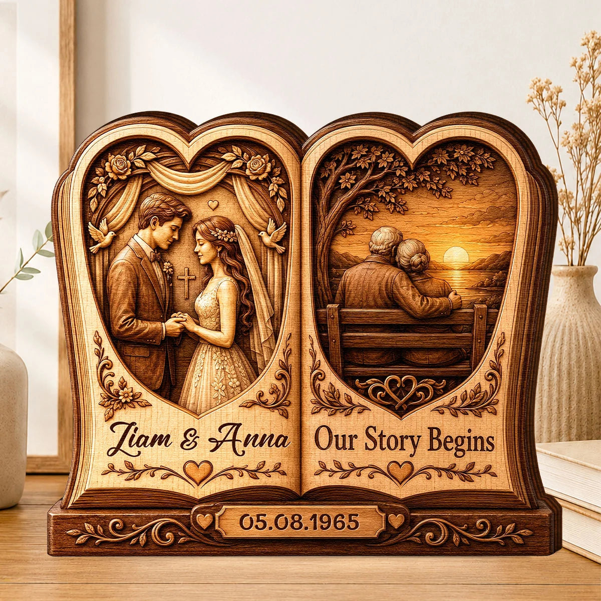 Our Story Begins Personalized Wooden Block - Custom Anniversary Keepsake Gift for Couples