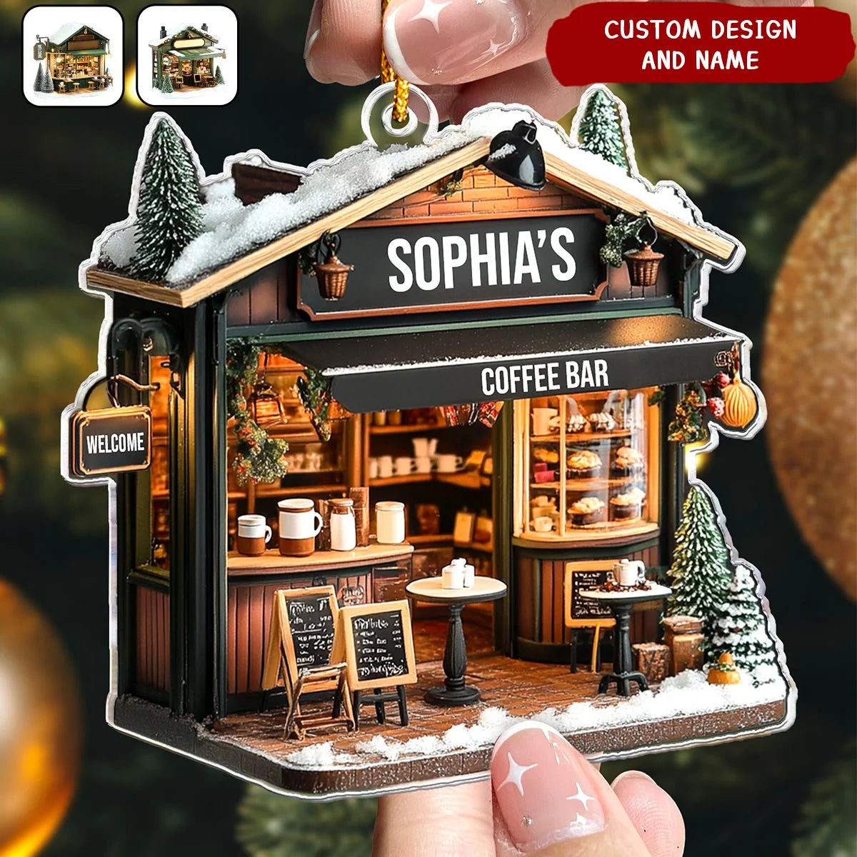 Custom Coffee Shop Christmas Ornament - Personalized Acrylic Keepsake Gift for Barista