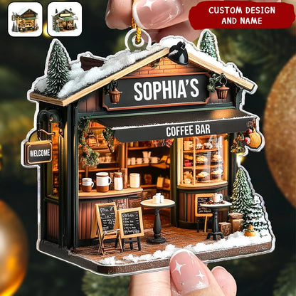 Custom Coffee Shop Christmas Ornament - Personalized Acrylic Keepsake Gift for Barista