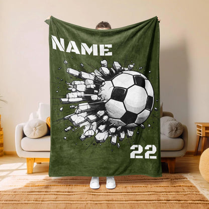 Custom Name & Number Soccer Blanket - Personalized Birthday Gift for Kids & Youth Players