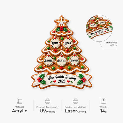 Custom Gingerbread Family Tree Acrylic Ornament - Personalized Holiday Keepsake Gift