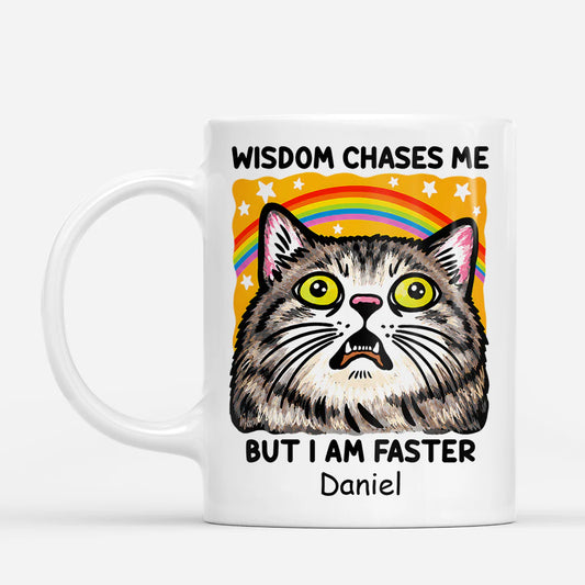 Personalized funny coworker mug featuring a shocked cat design with a vibrant rainbow