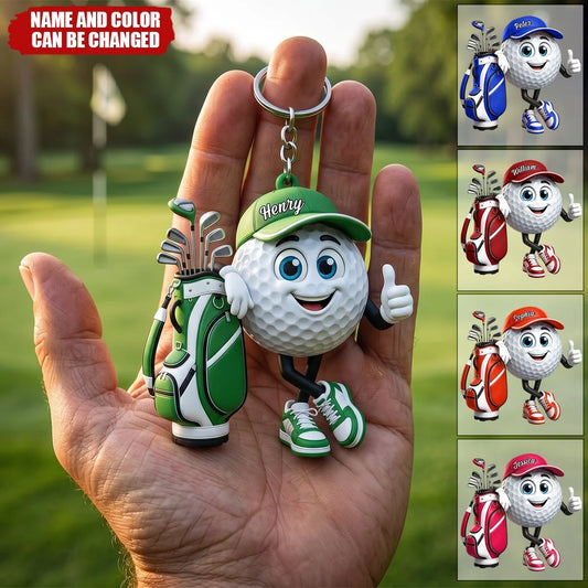 Personalized Golf Ball Acrylic Keychain - Custom Name Gift for Golf Lovers