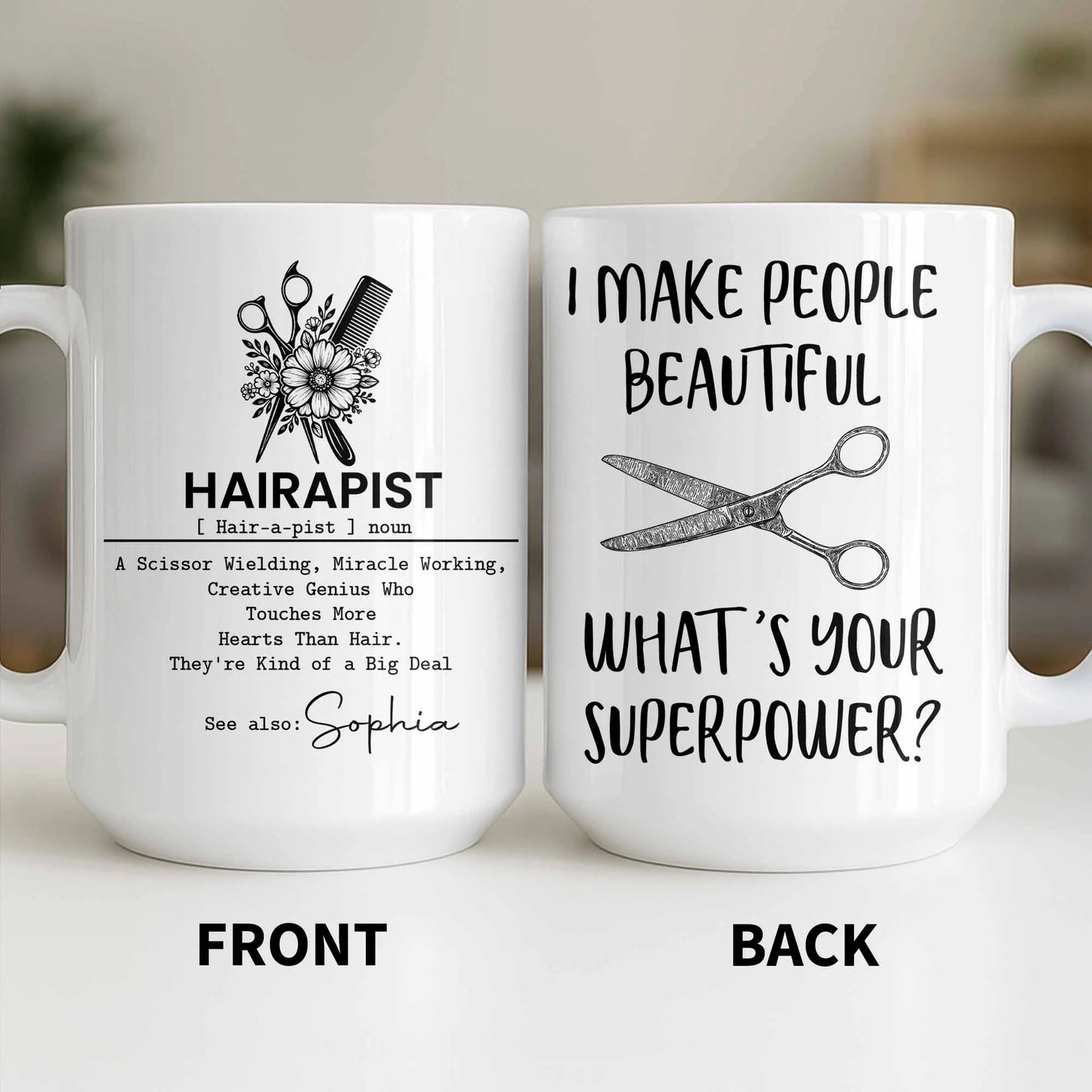 Mug material and size view - Personalized Hair Stylist Mug