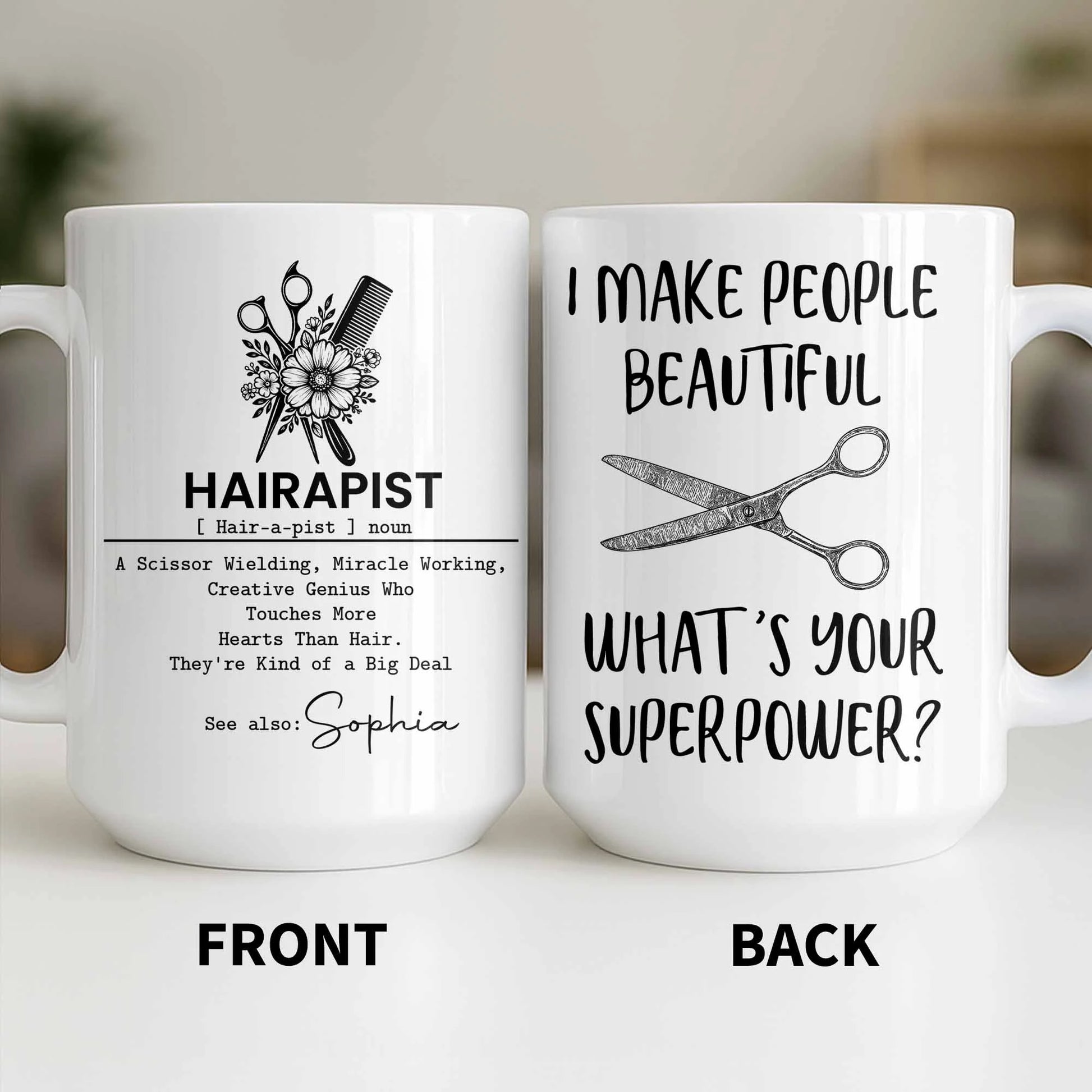 Mug material and size view - Personalized Hair Stylist Mug