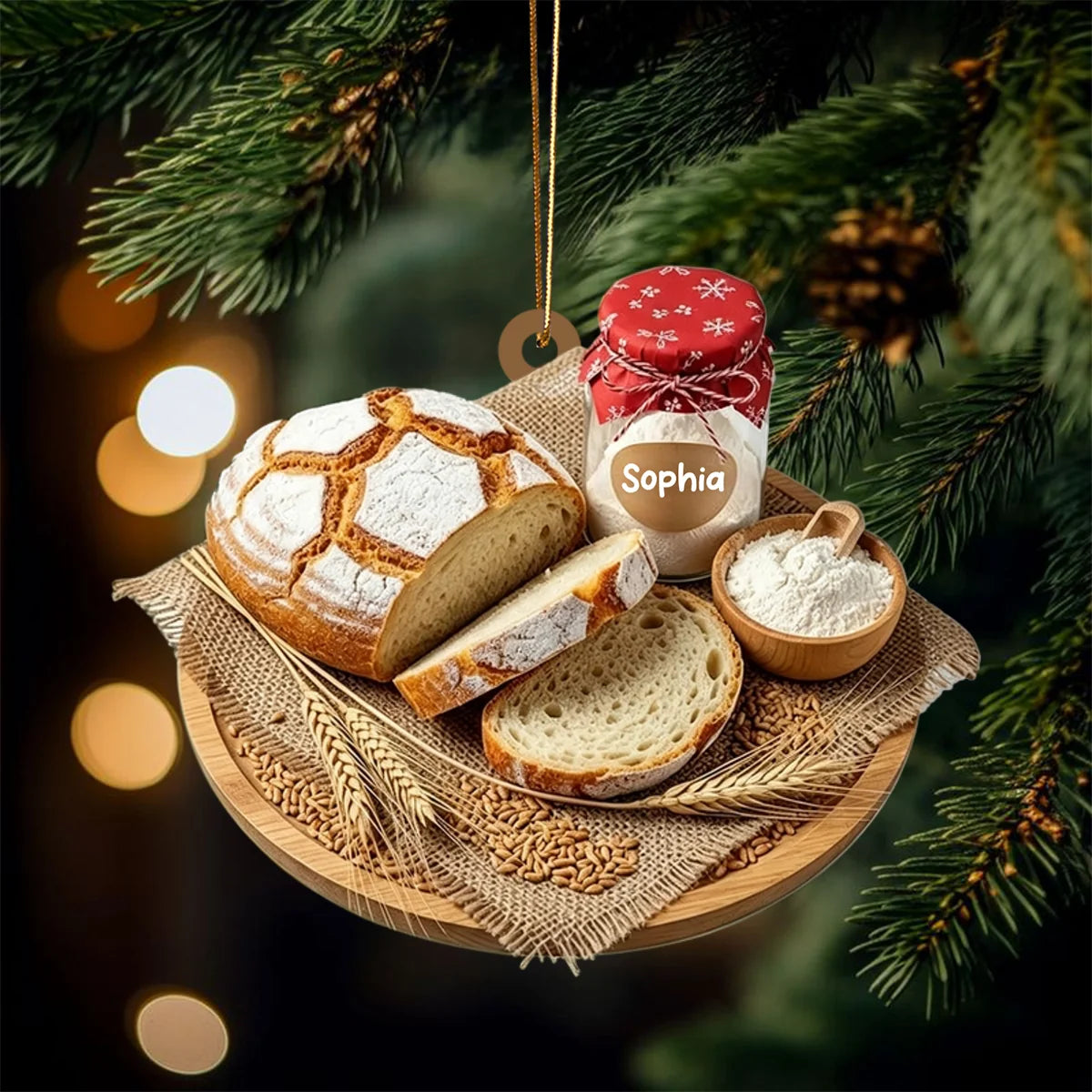 Personalized Sourdough Bread Christmas Acrylic Ornament - Custom Baker Name Holiday Gift Keepsake