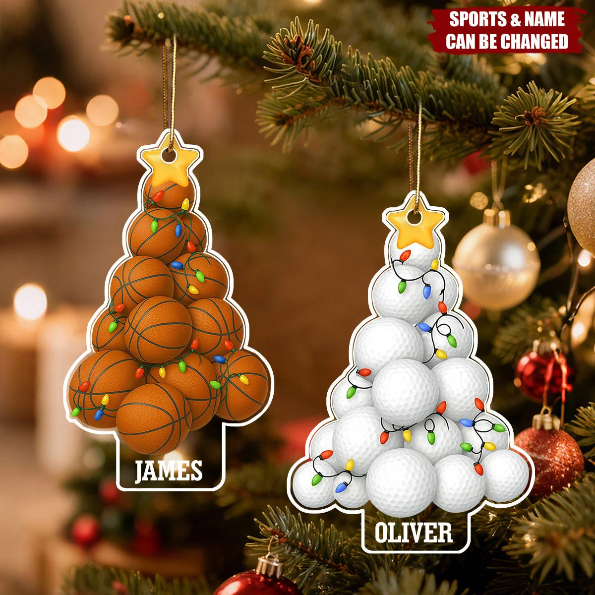 Personalized Sports Christmas Tree Acrylic Ornament - Custom Athlete Name Holiday Gift
