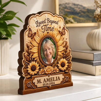 "Loved Beyond Time" Personalized Photo Wooden Block - Custom Memorial Keepsake Gift for Loss of Loved One