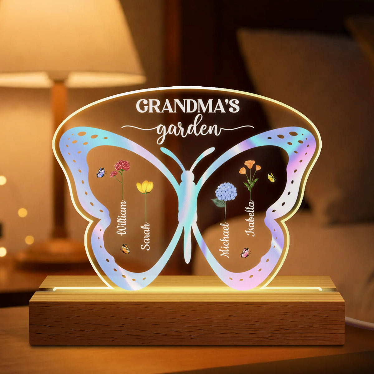 Grandma's Garden Personalized Butterfly Night Light - Custom Mom LED Keepsake Gift