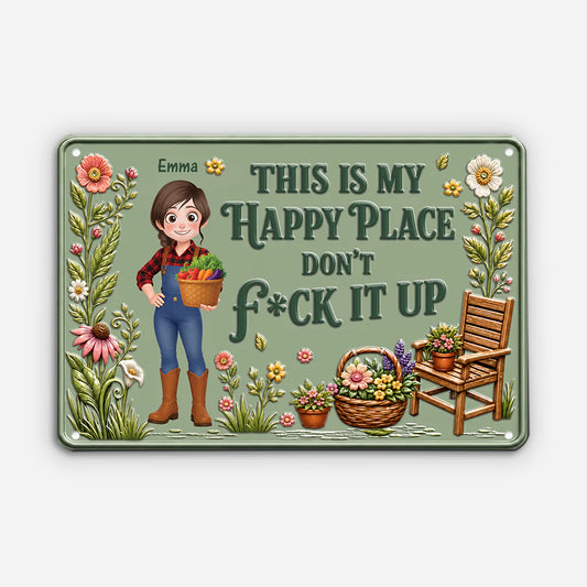 Custom Garden Happy Place Metal Sign for Mom with personalized design details for meaningful gifting