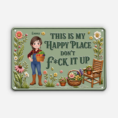 Custom Garden Happy Place Metal Sign for Mom with personalized design details for meaningful gifting