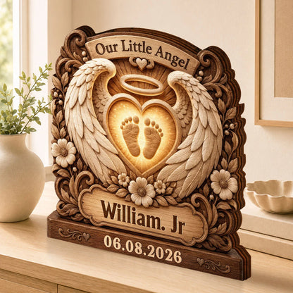 Our Little Angel Personalized Baby Memorial Wooden Block - Custom Name Gift for Parents