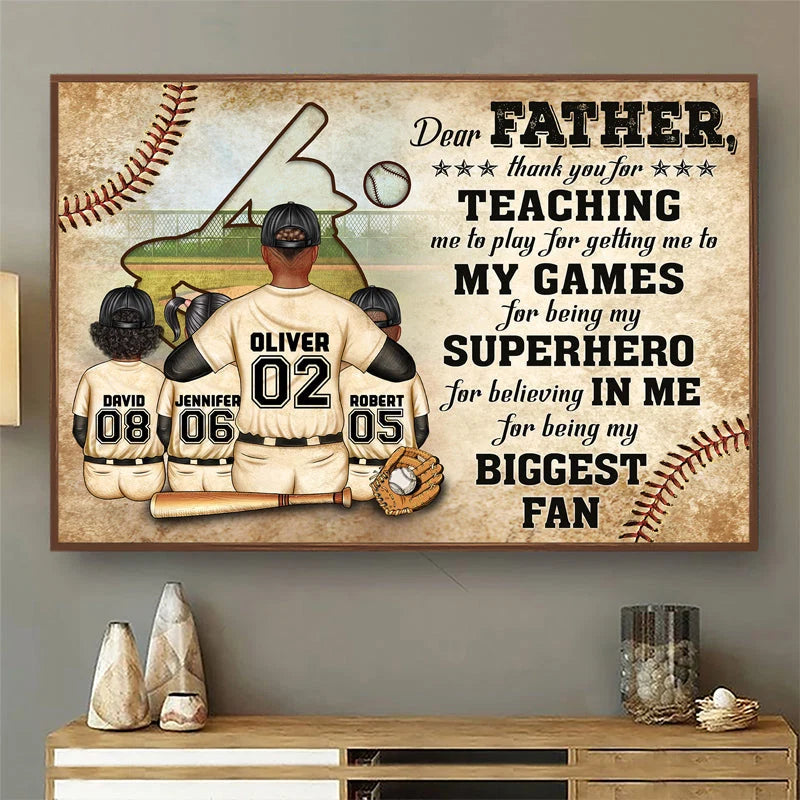 Dear Dad Thank You For Teaching Me - Personalized Baseball Dad Poster / Canvas
