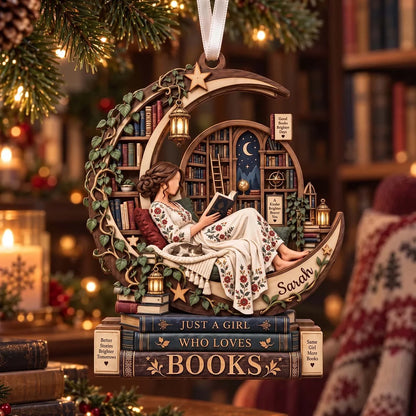 Just A Girl Who Loves Books Personalized Wooden Ornament - Holiday Keepsake for Bookworm