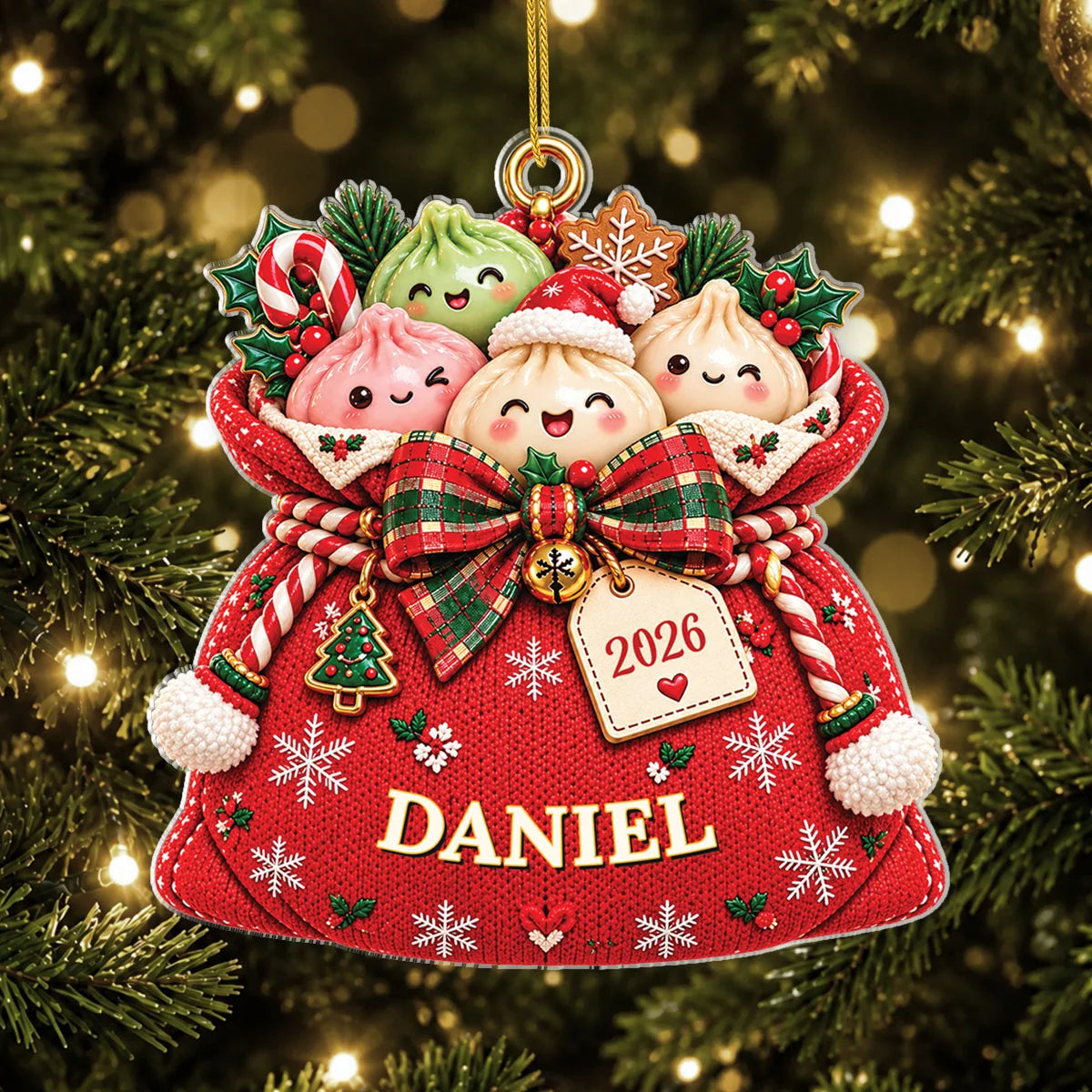 Cute Dumpling Sack Personalized Christmas Acrylic Ornament - Custom Gift for Kids and Family