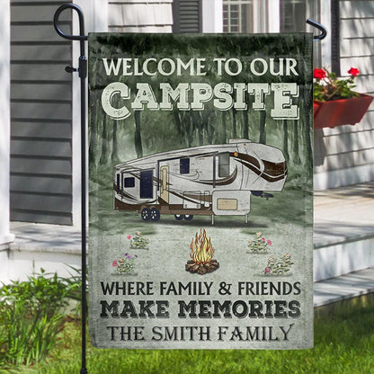 Welcome To Our Campsite Personalized Camping Flag - Custom RV Outdoor Decor for Family Campsite
