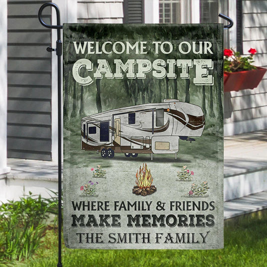Welcome To Our Campsite Personalized Camping Flag - Custom RV Outdoor Decor for Family Campsite