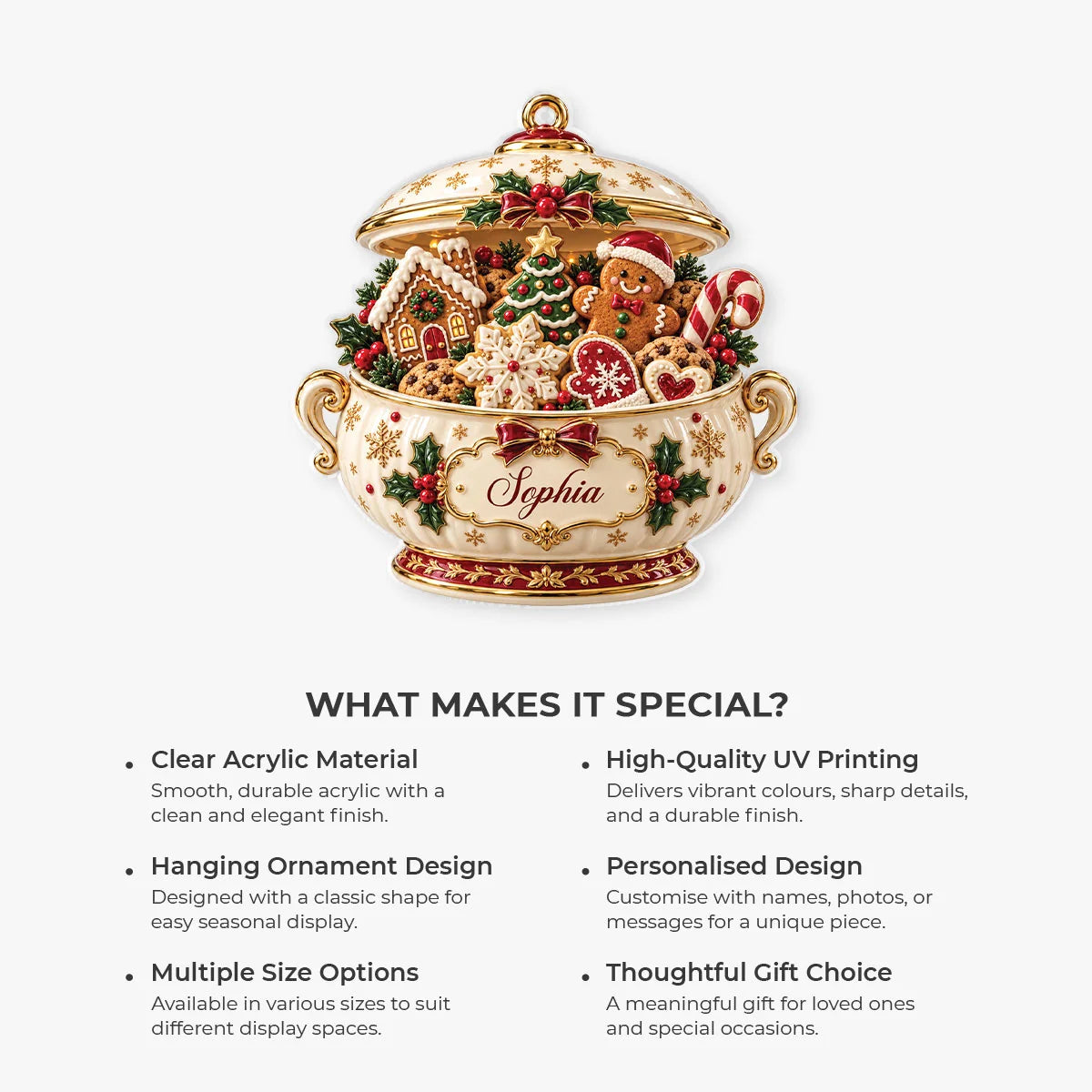 Festive Gingerbread Soup Tureen Personalized Acrylic Ornament - Christmas Gifts for Him or Her