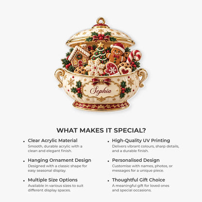 Festive Gingerbread Soup Tureen Personalized Acrylic Ornament - Christmas Gifts for Him or Her