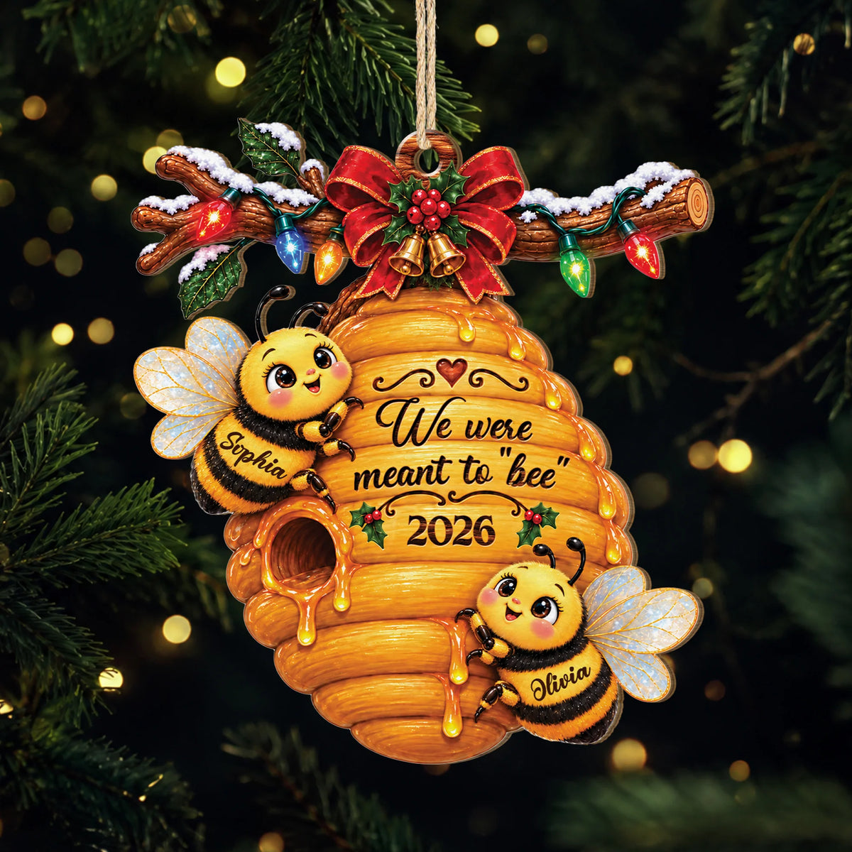 We Were Meant to Bee Personalized Wooden Ornament - Custom Wedding Keepsake for Couples