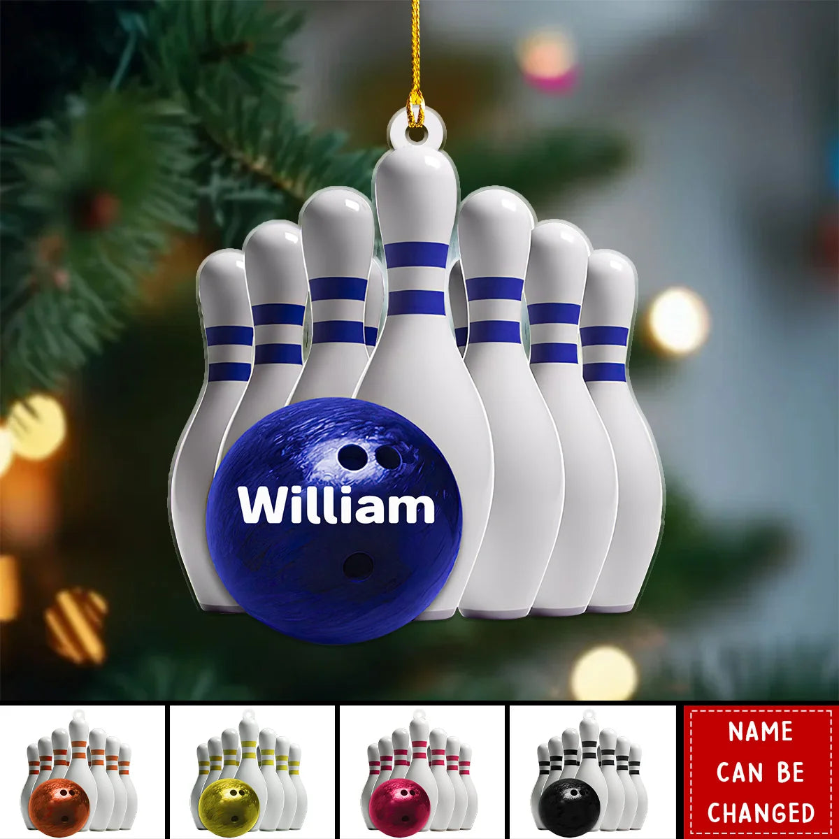 Custom Bowling Ball and Pins Acrylic Ornament - Personalized Christmas Gift for Bowlers