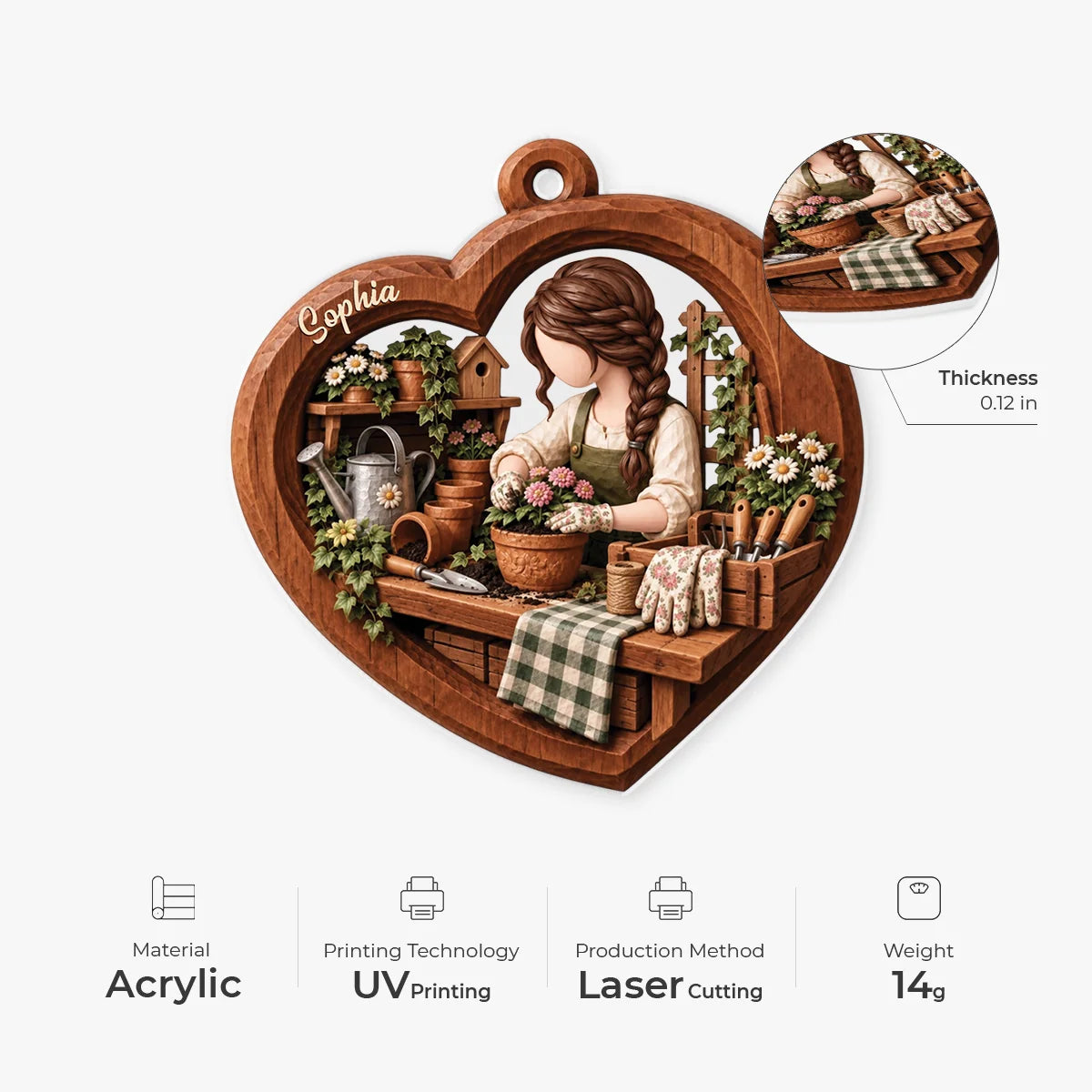 Garden Joy Personalized Garden Acrylic Ornament - Custom Christmas Gift for Mom and Grandma