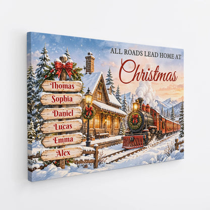 "All Roads Lead Home At Christmas" Personalized Canvas / Poster - Holiday Wall Art Gift for Family