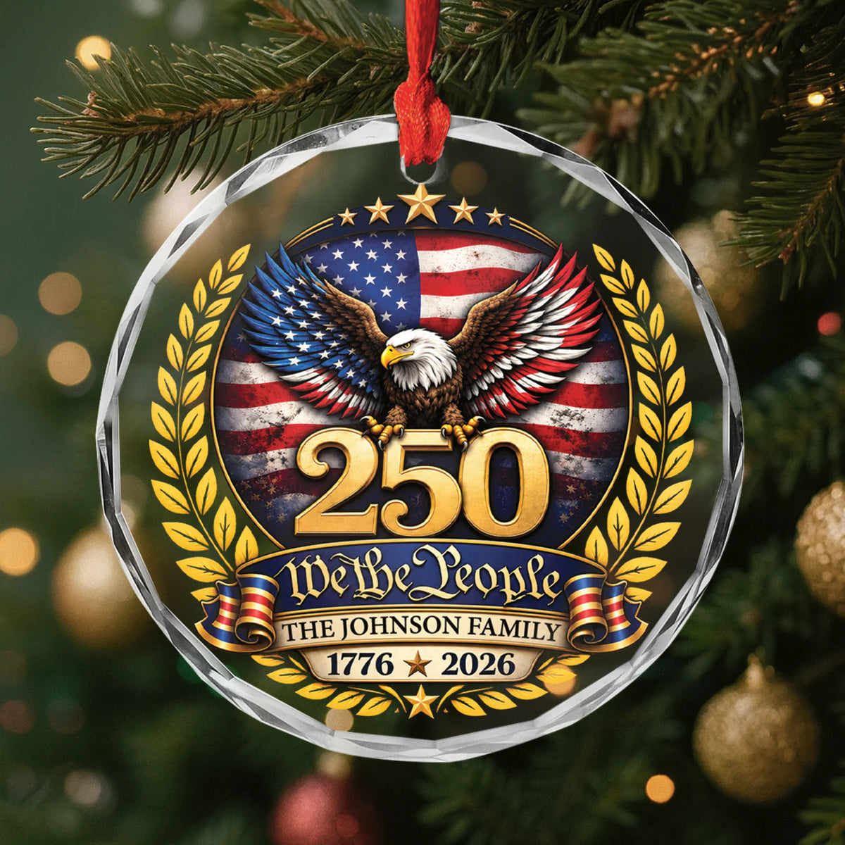 "We The People 250th Anniversary" Personalized Glass Ornament - Patriotic Gift for Family