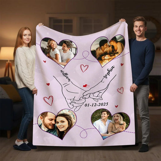 Holding Hands Pinky Promise Personalized Couple Photo Blanket - Romantic Anniversary Keepsake for Boyfriend Girlfriend