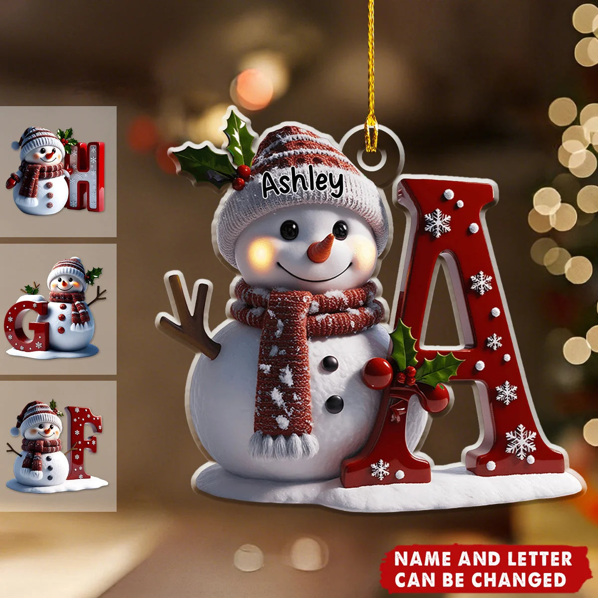 Custom Initial Snowman - Personalized Acrylic Christmas Ornament with Name, Family Christmas Keepsake Gift