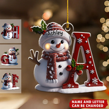 Custom Initial Snowman - Personalized Acrylic Christmas Ornament with Name, Family Christmas Keepsake Gift